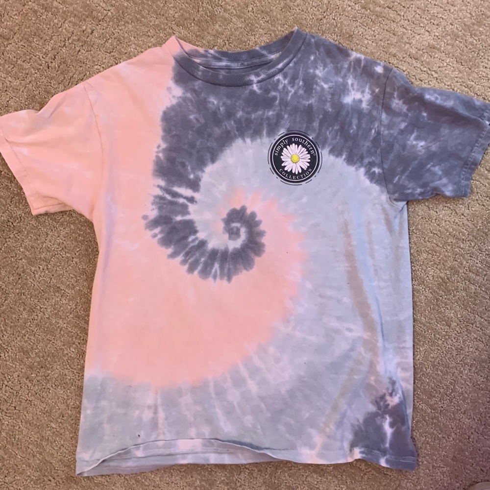 Simply Southern, pink and blue tie-die shirt